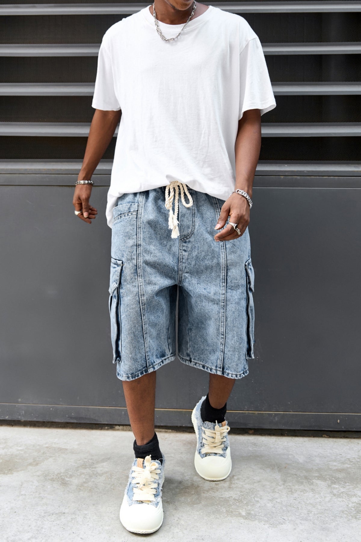 Cargo Denim Shorts Blue