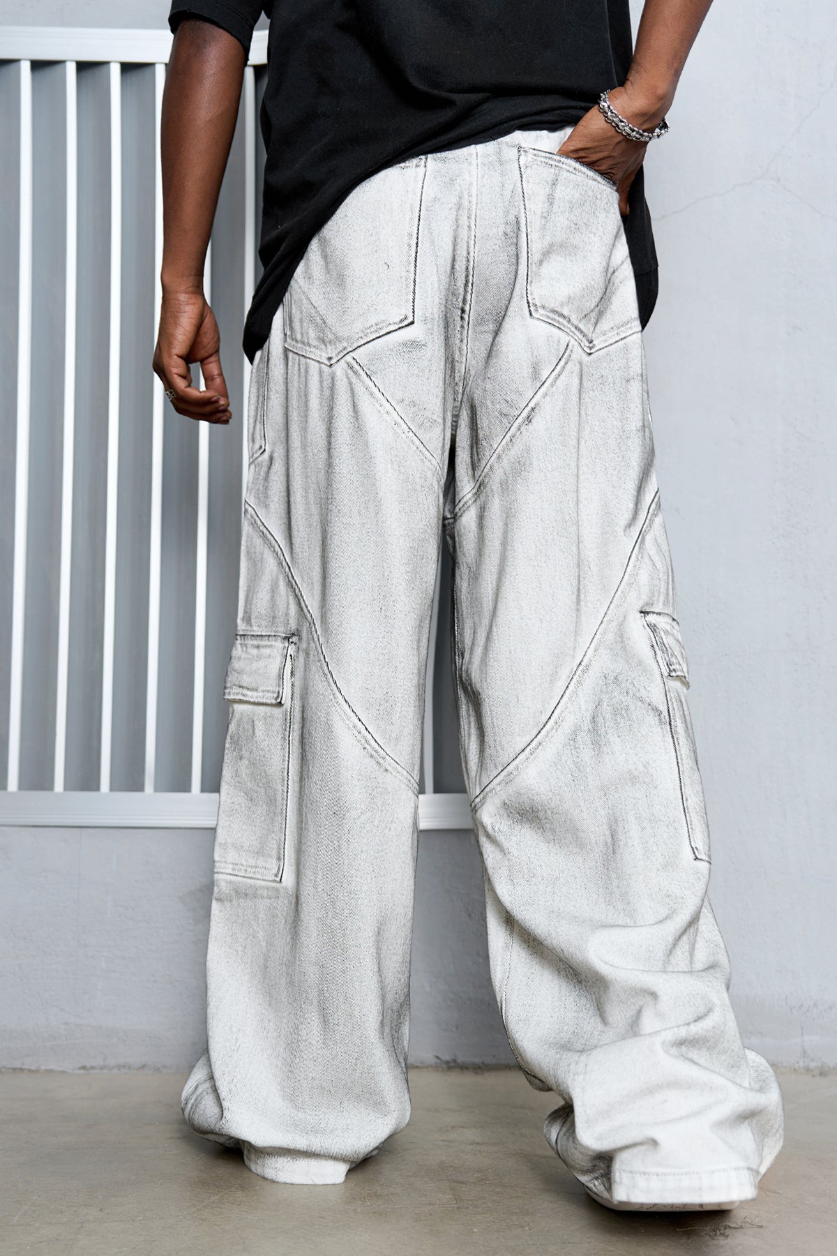 White Wide Leg Loose Cargo Denim Jeans