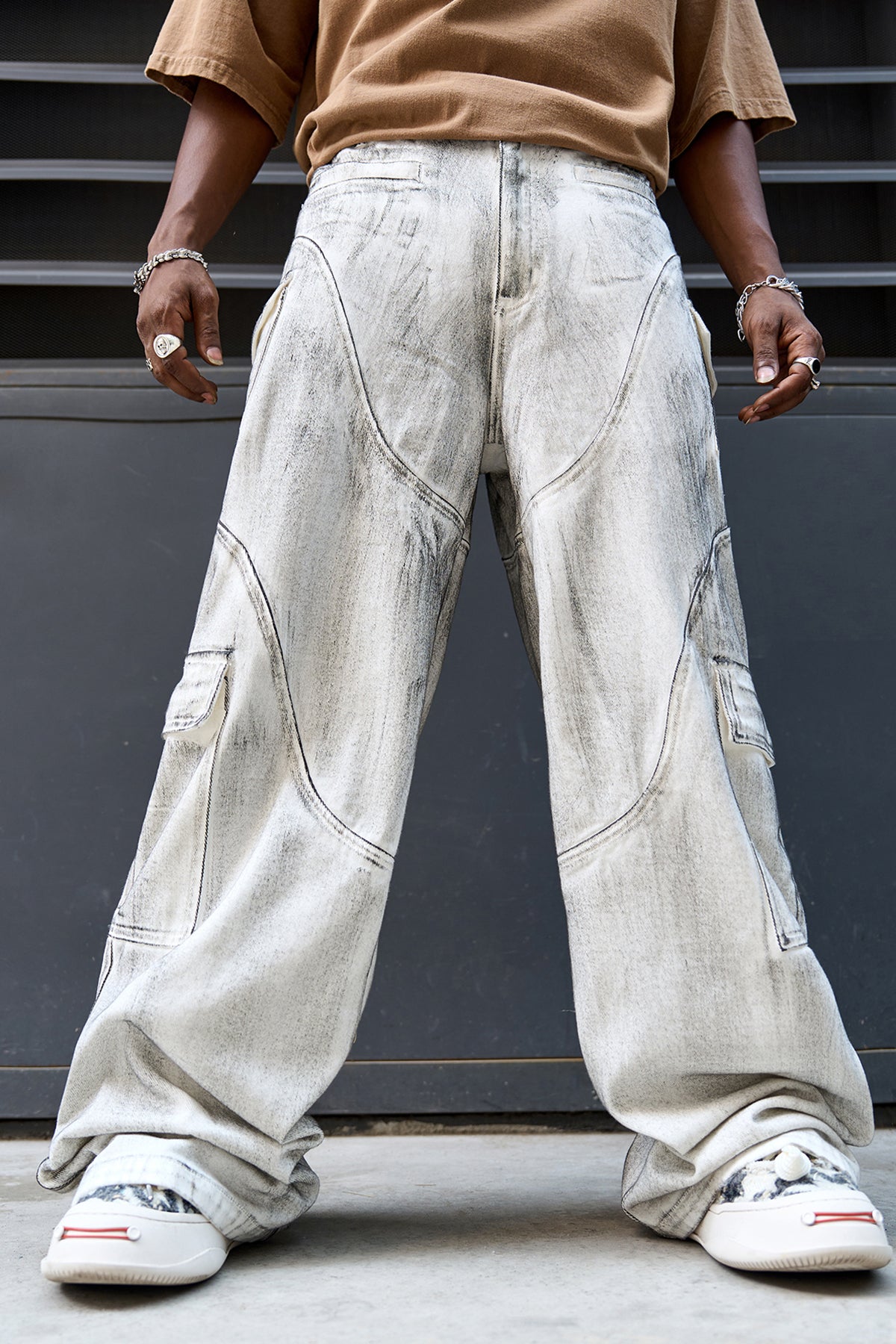 White Wide Leg Loose Cargo Denim Jeans