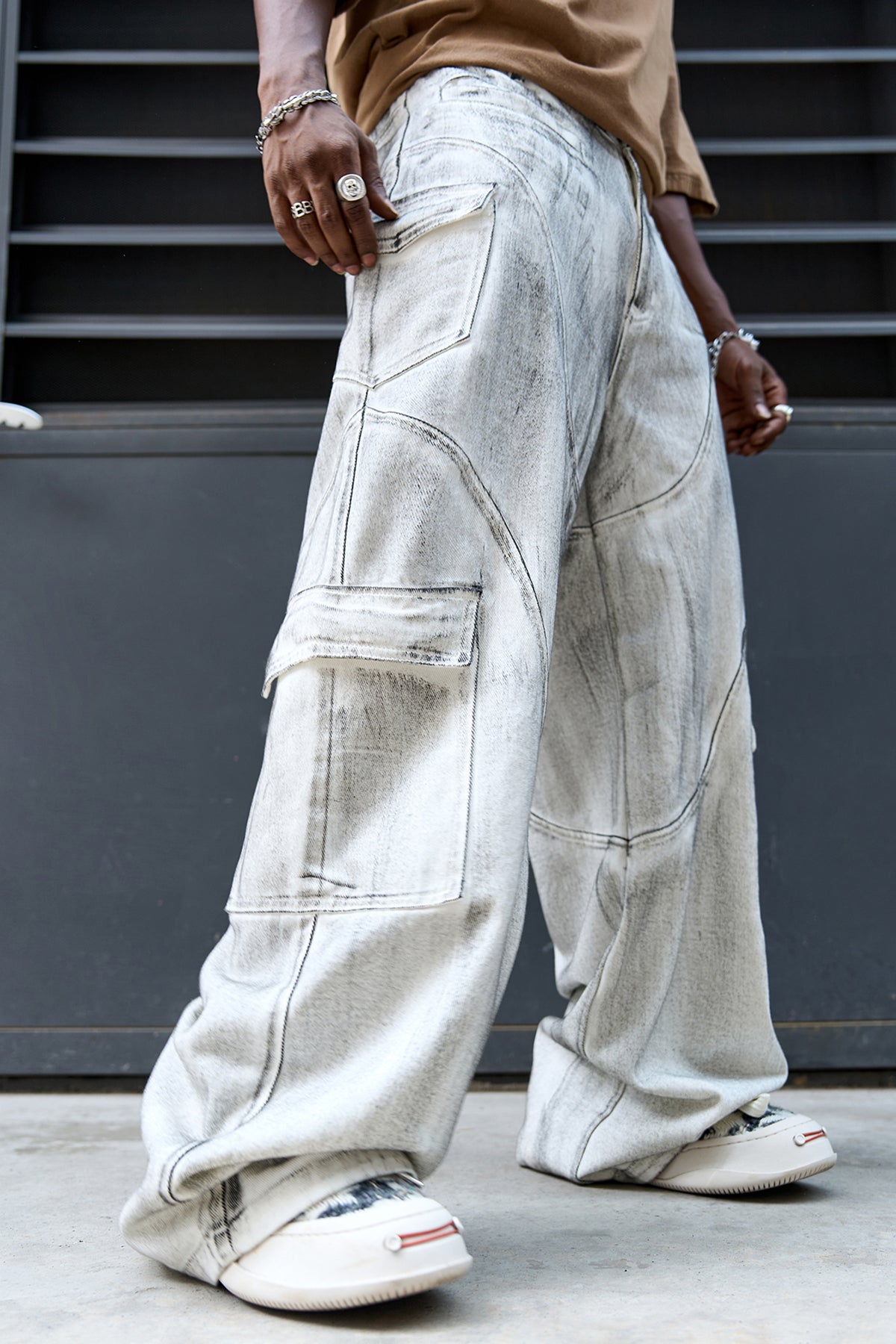 White Wide Leg Loose Cargo Denim Jeans