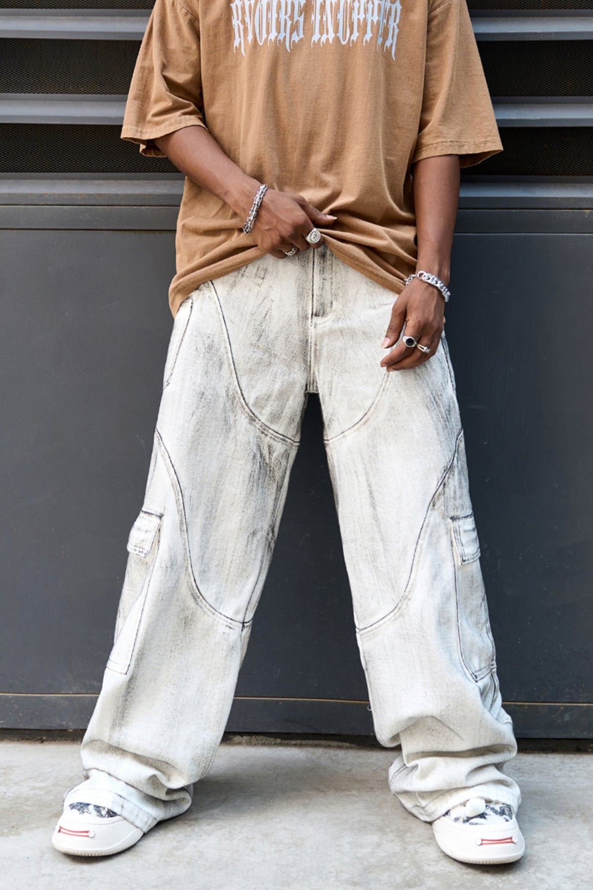 White Wide Leg Loose Cargo Denim Jeans