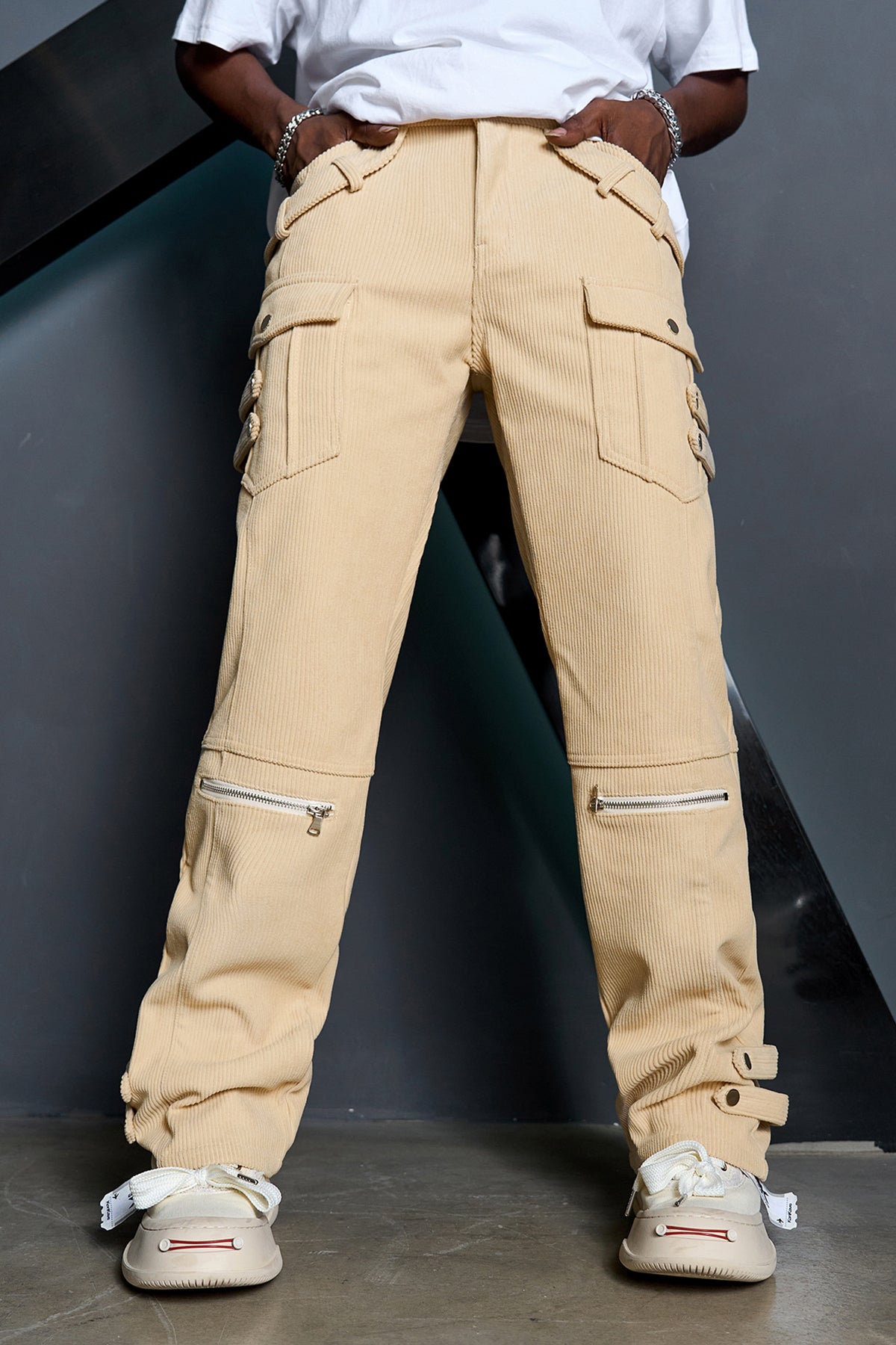 Khaki Straight Fit Cargo Pants